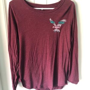 Burgundy Long Sleeve American Eagle Shirt
